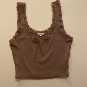 Garage tan lace trim tank top